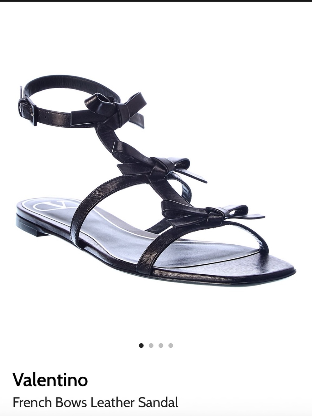 Valentino Garavani Black Leather Bow Strap Flat Sandals